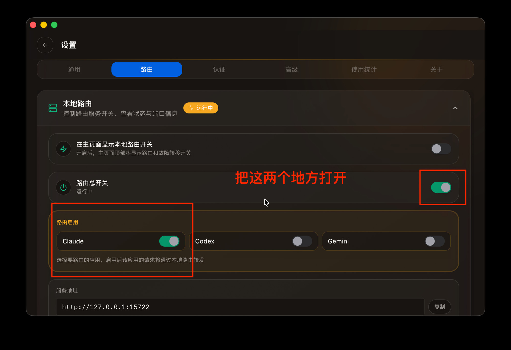 开启路由总开关和应用路由